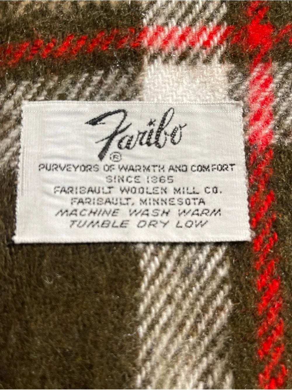 Vintage FARIBO FARIBAULT WOOLEN MILL CO Brown Red Cream Plaid Wool Throw Blanket